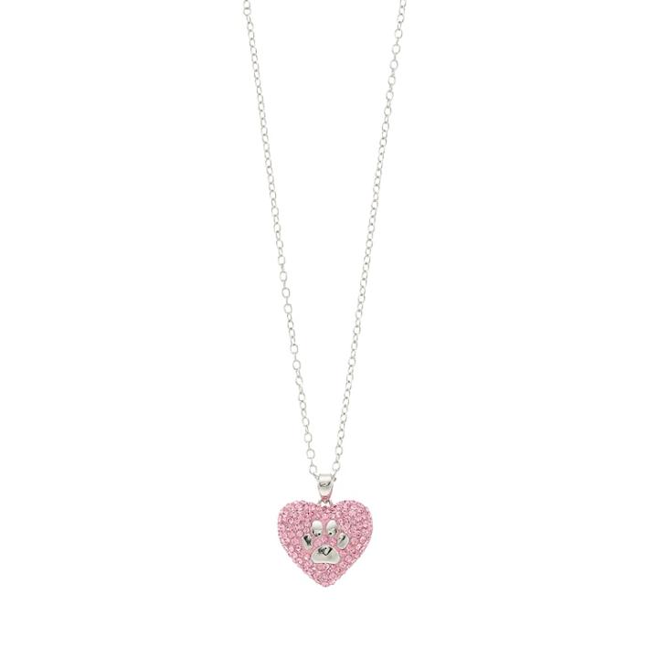 Silver Plated Crystal Heart Paw Pendant Necklace, Women's, Size: 18, Pink