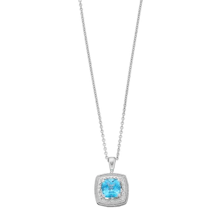 Simply Vera Vera Wang Sterling Silver Blue Topaz & Diamond Accent Square Pendant, Women's