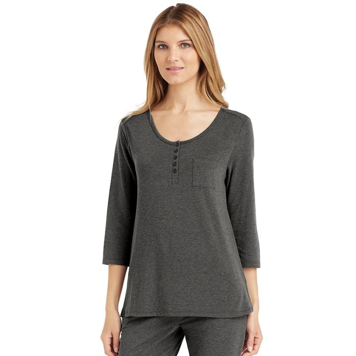 Women's Cuddl Duds Pajamas: Essential Henley Top, Size: Large, Grey (charcoal)