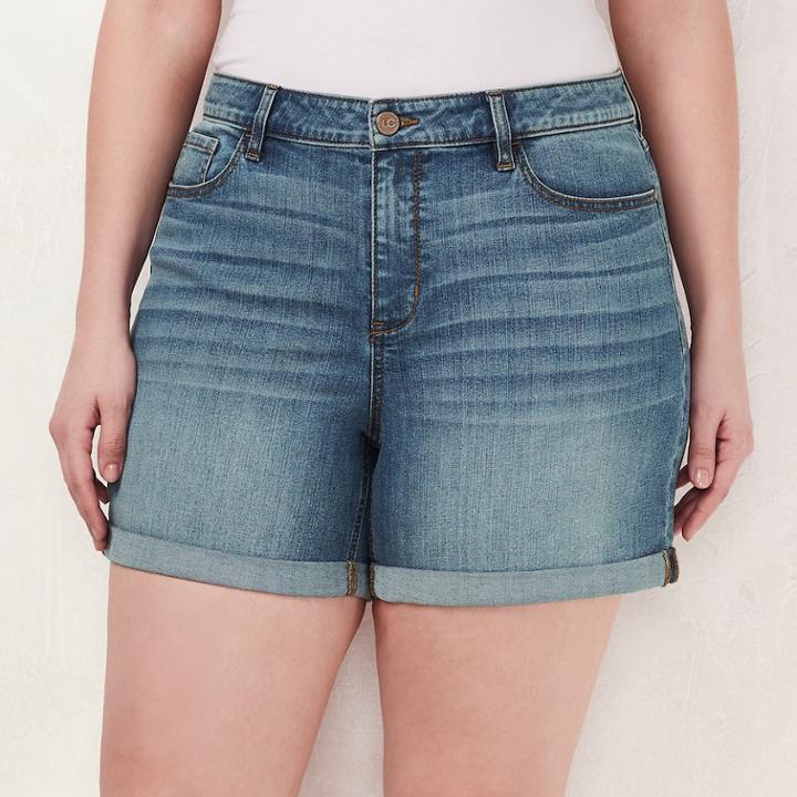 Plus Size Lc Lauren Conrad Rolled Denim Shorts, Women's, Size: 18 W, Blue