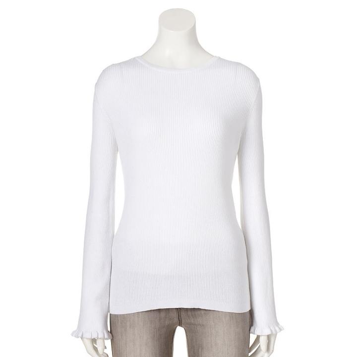 Women's Elle&trade; Ruffle Crewneck Sweater, Size: Large, White