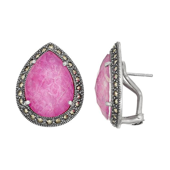 Lavish By Tjm Sterling Silver Ruby Doublet & Marcasite Teardrop Earrings, Women's, Pink