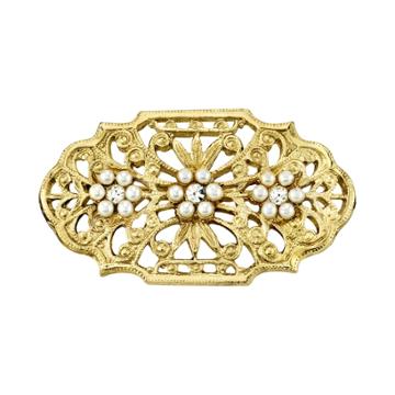 Downtown Abbey Gold Tone Filigree Simulated Crystal Pin, Women's, White