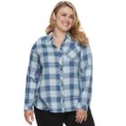 Plus Size Sonoma Goods For Life&trade; High-low Plaid Shirt, Women's, Size: 1xl, Dark Blue
