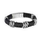 Stainless Steel Leather Bracelet - Men, Size: 8.5, Black