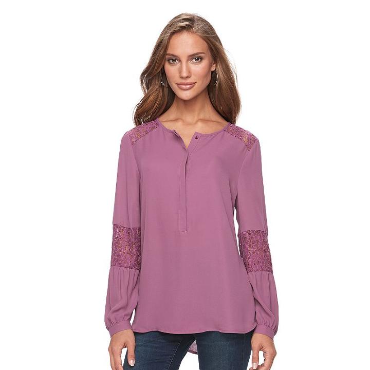 Women's Apt. 9&reg; Lace-trim Henley Top, Size: Xxl, Med Purple