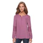 Women's Apt. 9&reg; Lace-trim Henley Top, Size: Xxl, Med Purple