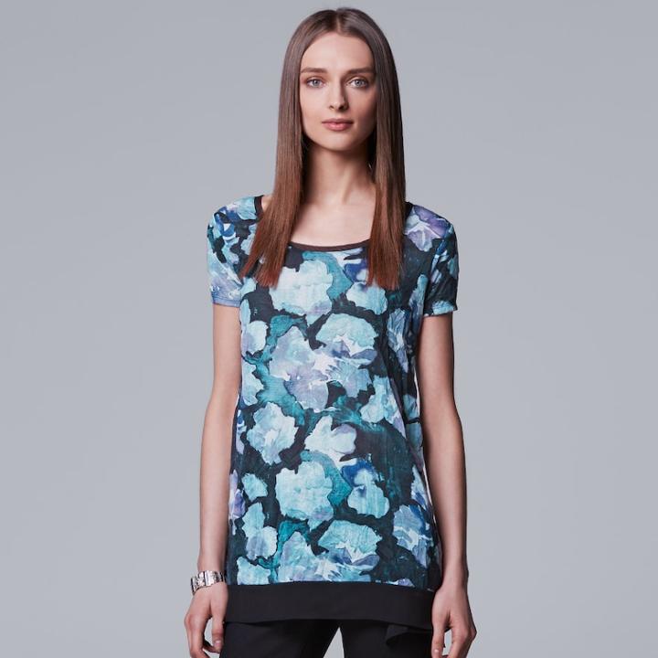 Women's Simply Vera Vera Wang Print Handkerchief-hem Tee, Size: Xs, Light Blue