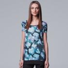 Women's Simply Vera Vera Wang Print Handkerchief-hem Tee, Size: Xs, Light Blue