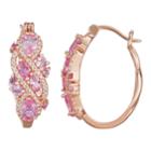 14k Rose Gold Over Silver Lab-created Pink & White Sapphire Hoop Earrings, Women's