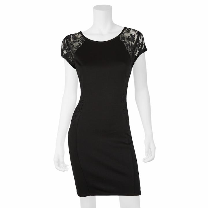 Juniors' Iz Byer Lace Bodycon Dress, Teens, Size: 1, Black