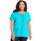 Plus Size Just My Size Front Lace Slub Short Sleeve Top, Women's, Size: 1xl, Turquoise/blue (turq/aqua)