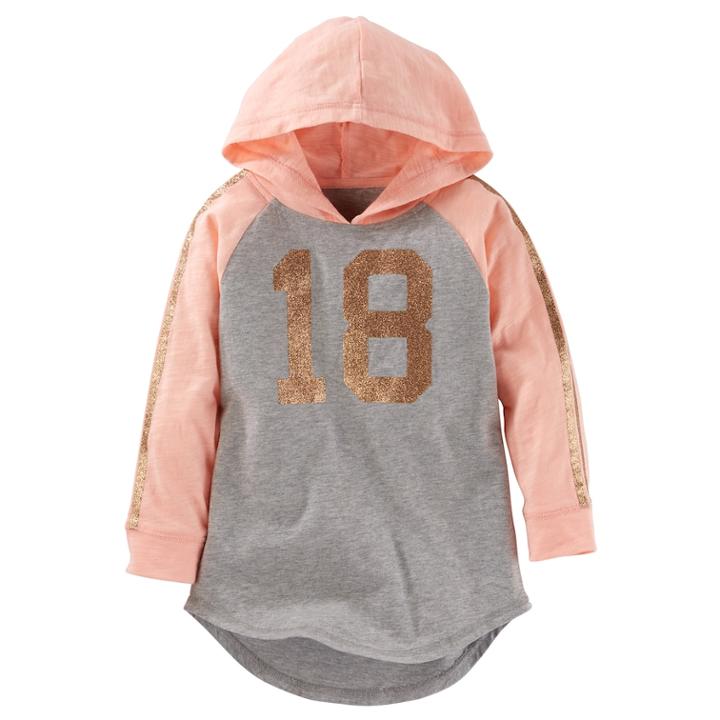 Girls 4-8 Oshkosh B'gosh&reg; Hooded Sparkle Varsity Tunic, Size: 5, Light Grey