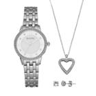 Bulova Women's Crystal Stainless Steel Watch, Heart Pendant Necklace & Earring Set - 96x138, Grey