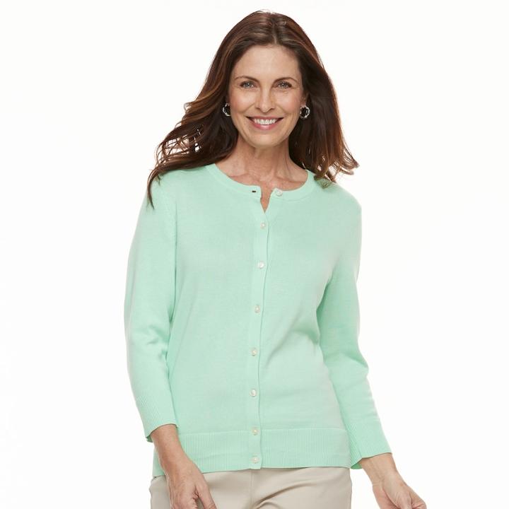 Women's Croft & Barrow&reg; Essential Button-front Cardigan, Size: Xs, Lt Green