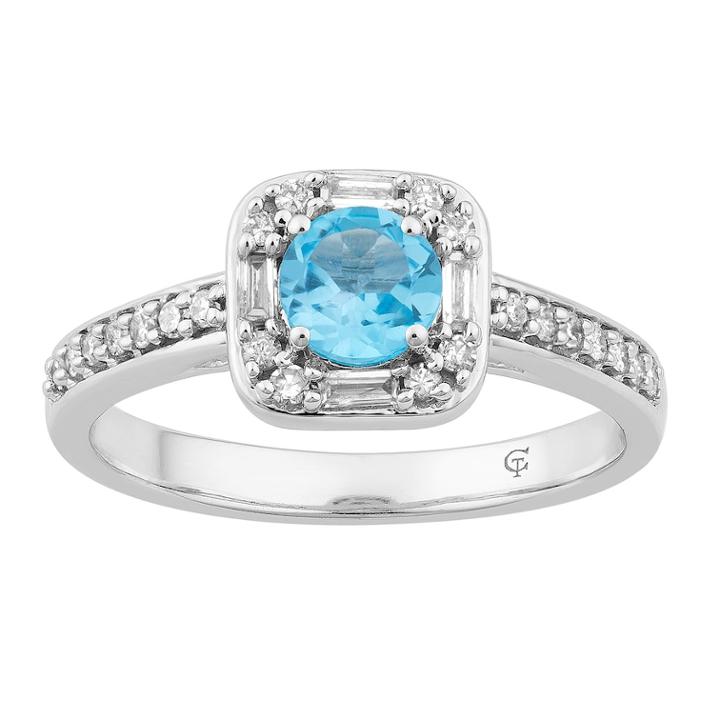 10k White Gold Swiss Blue Topaz & 1/4 Carat T.w. Diamond Square Frame Ring, Women's, Size: 6