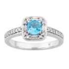 10k White Gold Swiss Blue Topaz & 1/4 Carat T.w. Diamond Square Frame Ring, Women's, Size: 6