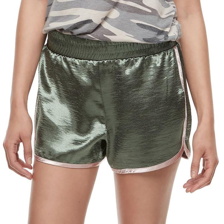 Juniors' Fire Contrast Trim Satin Shorts, Teens, Size: Small, Dark Green