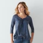 Women's Sonoma Goods For Life&trade; Embroidered Splitneck Top, Size: Large, Blue Other