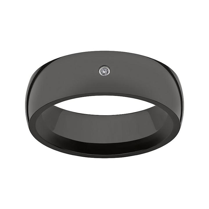 Black Ion-plated Titanium Diamond Accent Band - Men, Size: 14