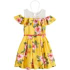 Girls 7-16 Beautees Floral Cold Shoulder Belted Skater Dress With Necklace, Size: 14, Drk Yellow
