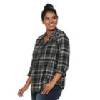 Juniors' Plus Size Mudd&reg; Plaid Lace-up Flannel Shirt, Teens, Size: 1xl, Black