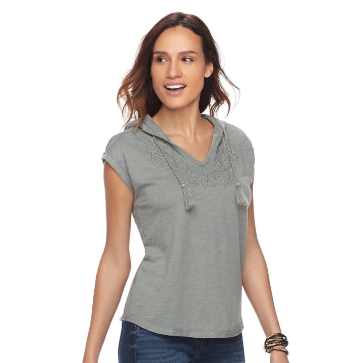 Petite Sonoma Goods For Life&trade; Embroidered Hoodie Tee, Women's, Size: Xl Petite, Med Green