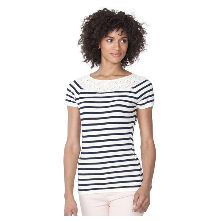 Petite Chaps Striped Crewneck Tee, Women's, Size: M Petite, White Oth