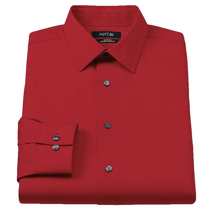 Men's Apt. 9&reg; Extra-slim Solid Stretch Dress Shirt, Size: 16-32/33, Red