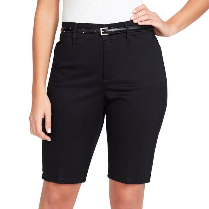 Women's Gloria Vanderbilt Anita Belted Twill Bermuda Shorts, Size: 6, Black