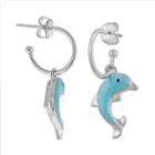 Silver Plated Crystal Dolphin Hoop Drop Earrings, Women's, Blue