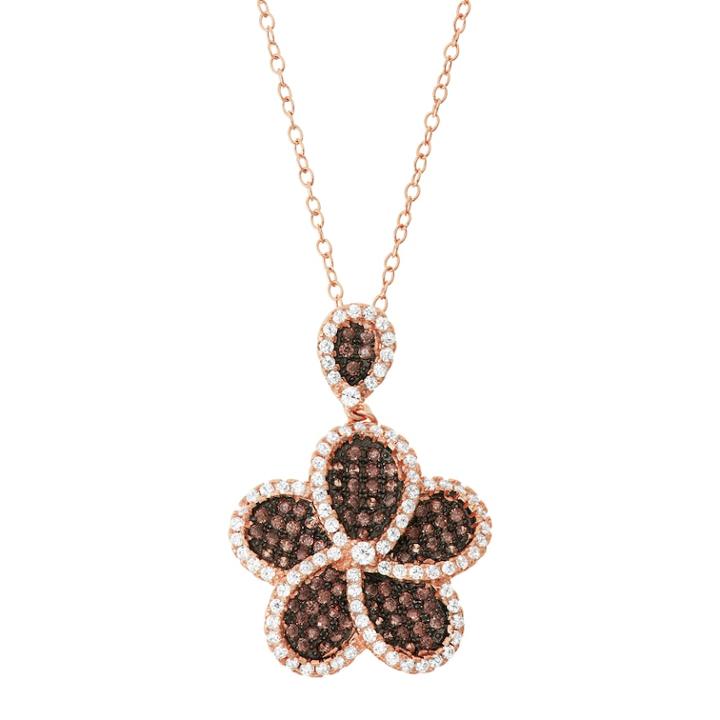 14k Rose Gold Over Silver Cubic Zirconia Flower Pendant, Women's, Size: 18, Brown