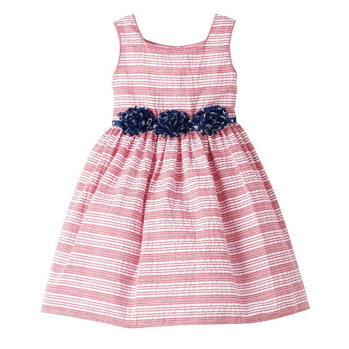 Girls 4-6x Marmellata Classics Striped Dress With Star Rosette Belt, Girl's, Size: 5, Red Other
