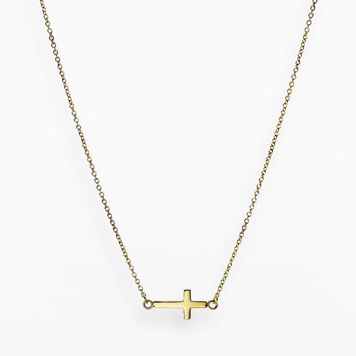 Stainless Steel Yellow Ion Sideways Cross Necklace, Women's, Size: 24