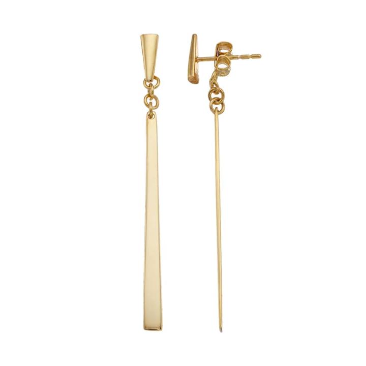 14k Gold Stick Drop Front-back Earrings, Women's, Yellow