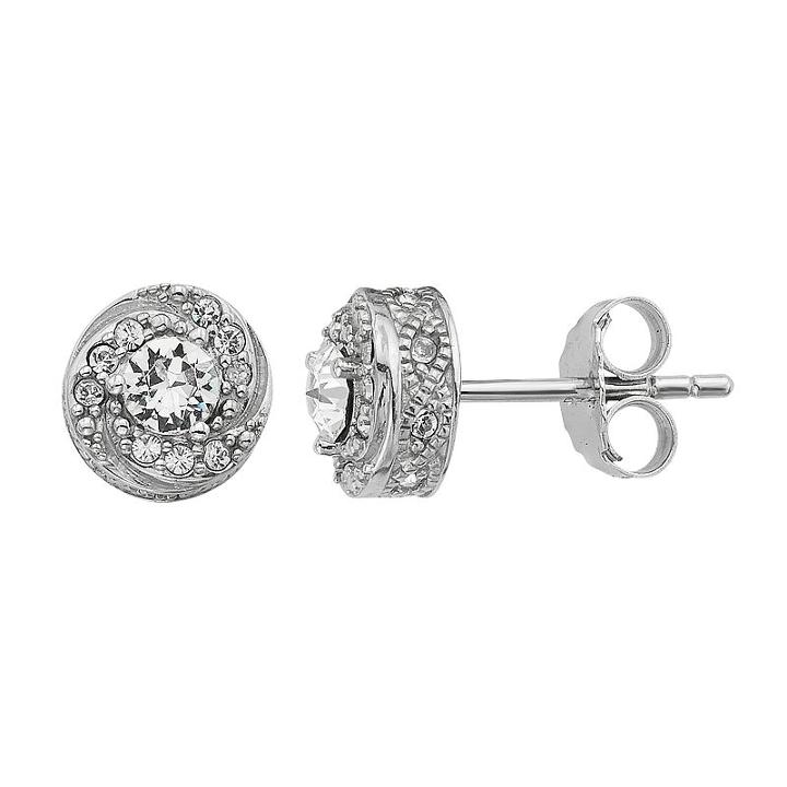 Diamond Essence Sterling Silver Crystal & Diamond Accent Halo Stud Earrings, Women's