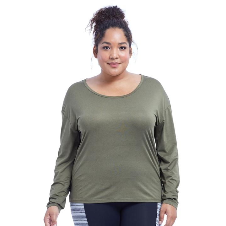 Plus Size Marika Shift Open Back Long Sleeve Top, Women's, Size: 2xl, Med Green