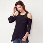 Petite Lc Lauren Conrad Pointelle Cold-shoulder Sweater, Women's, Size: Xl Petite, Dark Blue
