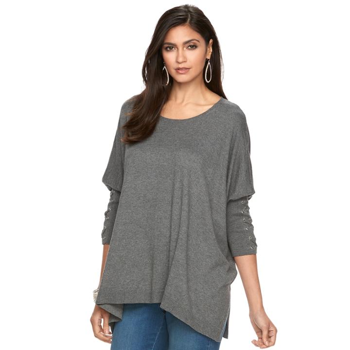 Women's Jennifer Lopez Lace-up Dolman Caftan Sweater, Size: S/m, Med Grey