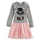 Girls 4-6x Nannette Kitty Cat Mock-layer Sweater Dress, Size: 4, Grey
