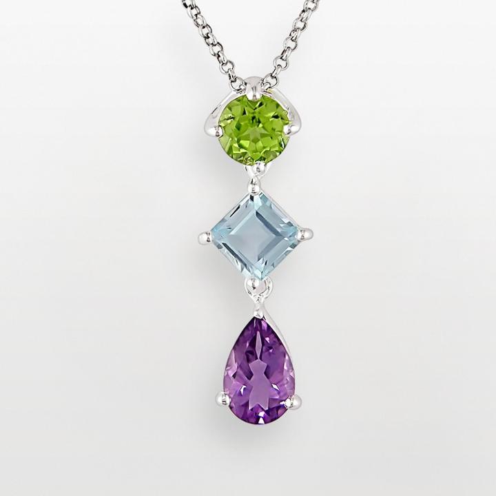Stella Grace Sterling Silver Amethyst, Peridot And Blue Topaz Pendant, Women's, Size: 18, Multicolor