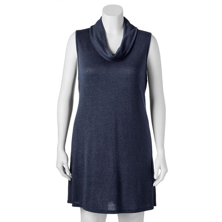 Juniors' Plus Size Almost Famous Cowlneck Hatchi Swing Dress, Girl's, Size: 1xl, Blue (navy)