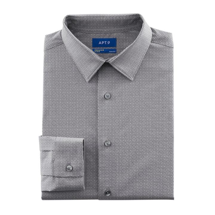Men's Apt. 9&reg; Slim-fit Premier Flex Collar Stretch Dress Shirt, Size: 15-32/33, Grey