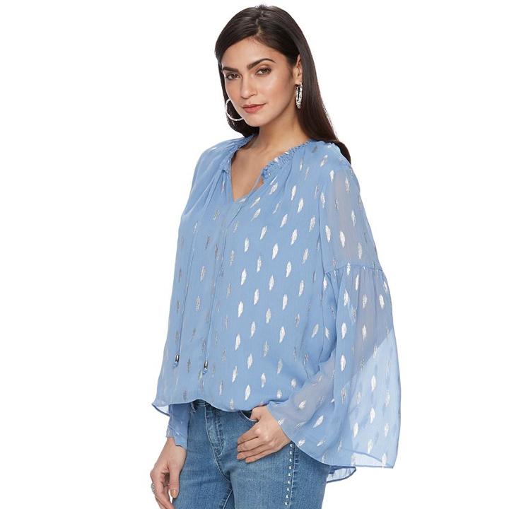 Women's Jennifer Lopez Print Chiffon Top, Size: Large, Blue (navy)