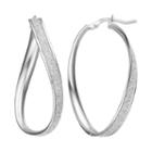 Platinum Over Silver Glitter Twist Oval Hoop Earrings, Women's