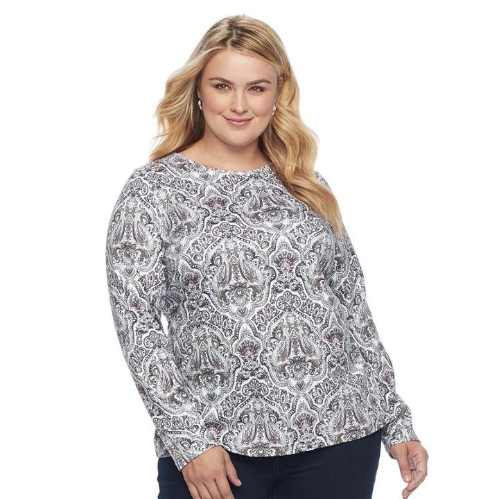 Plus Size Croft & Barrow&reg; Crewneck Long-sleeve Tee, Women's, Size: 1xl, Med Purple