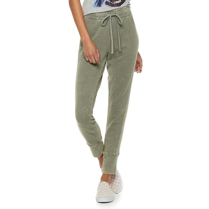 Juniors' So&reg; Ribbed Cuff French Terry Jogger Pants, Teens, Size: Medium, Dark Green