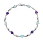 Sterling Silver Amethyst, Lab-created Opal And Diamond Accent Heart Bracelet, Women's, Size: 7.5, Purple