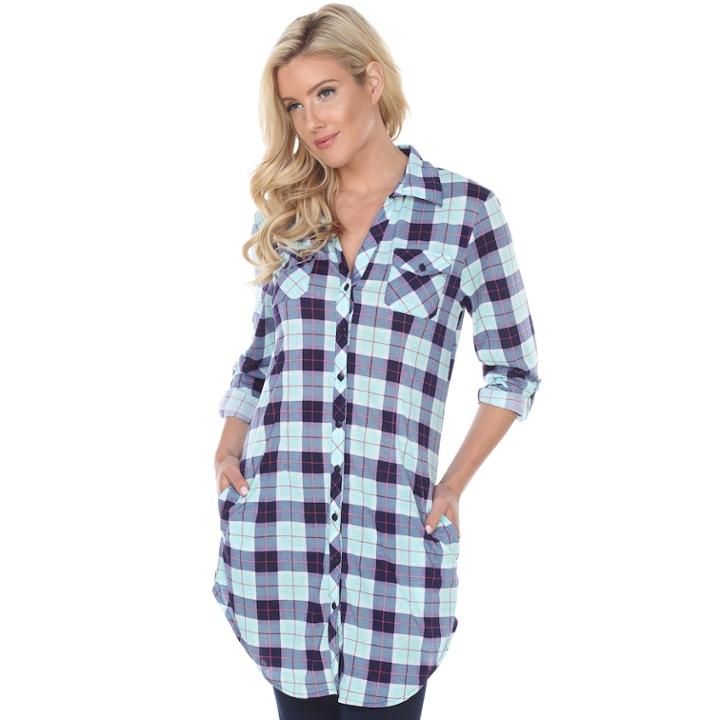 Women's White Mark Plaid Tunic, Size: Small, Lt Green
