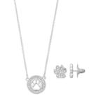Pet Friends Simulated Crystal Paw Print Circle Pendant & Stud Earring Set, Women's, Silver